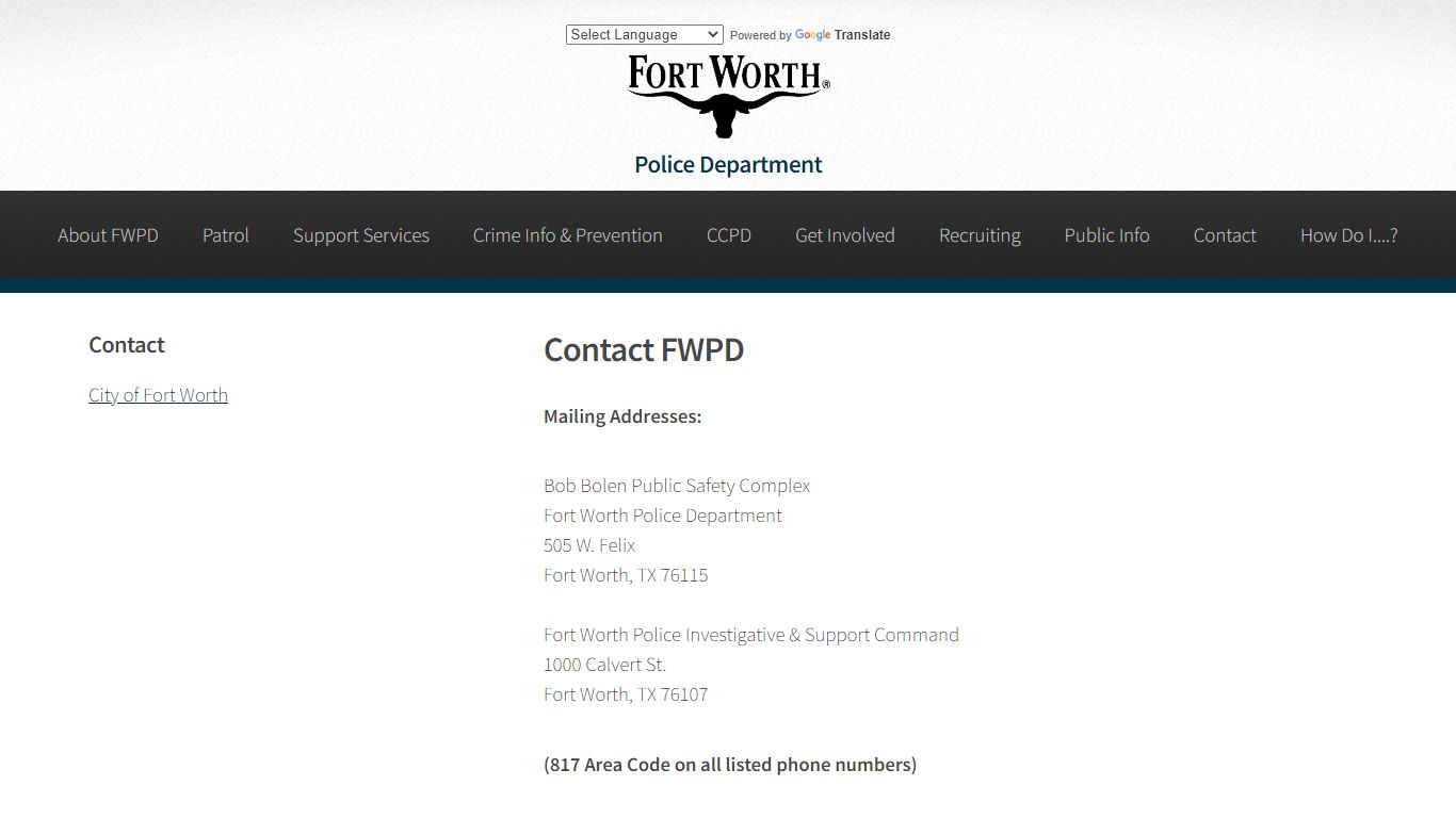 Contact FWPD - Fort Worth Police Department